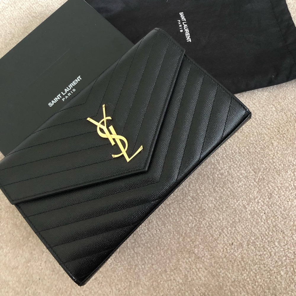 YSL wallet on chain WOC black with gold hardware